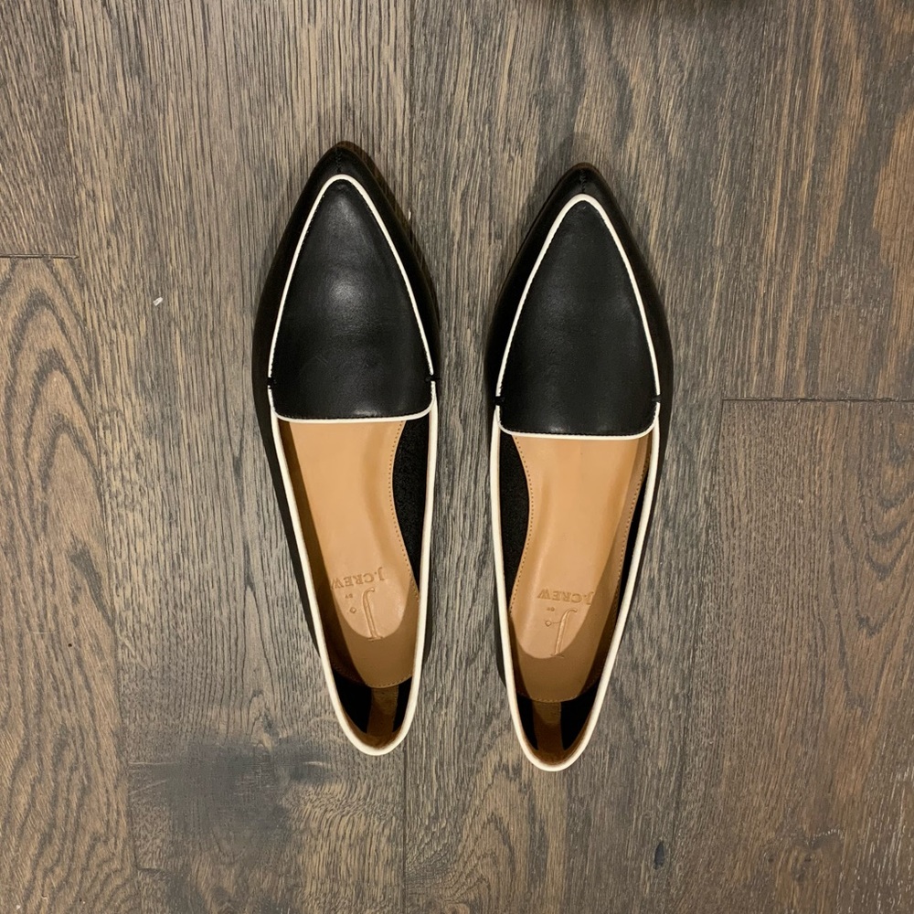 J Crew black and white pointed toe flat